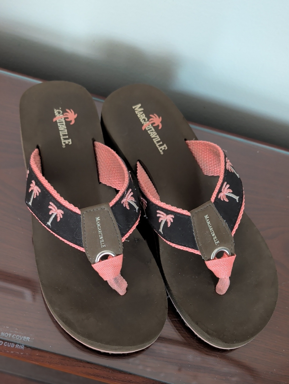 Margaritaville Breezy Wedge Sandal Coral Palm Tree Embroidered Straps